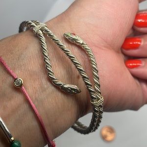 Sterling Silver Double Head Snake Bracelet w/ Bell